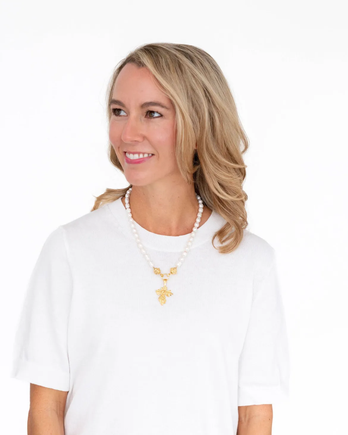 Vintage Gold Cross Pearl Necklace