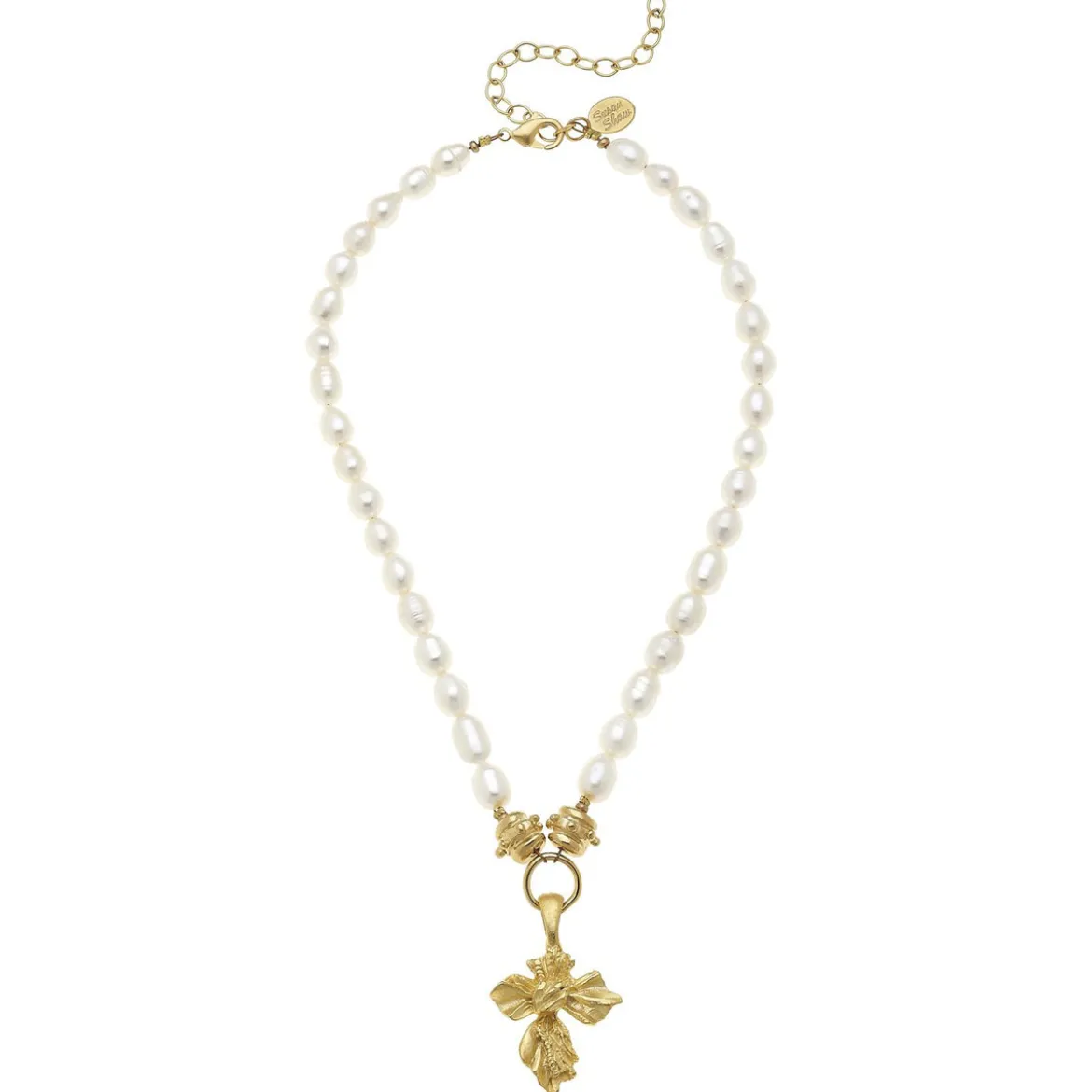 Vintage Gold Cross Pearl Necklace
